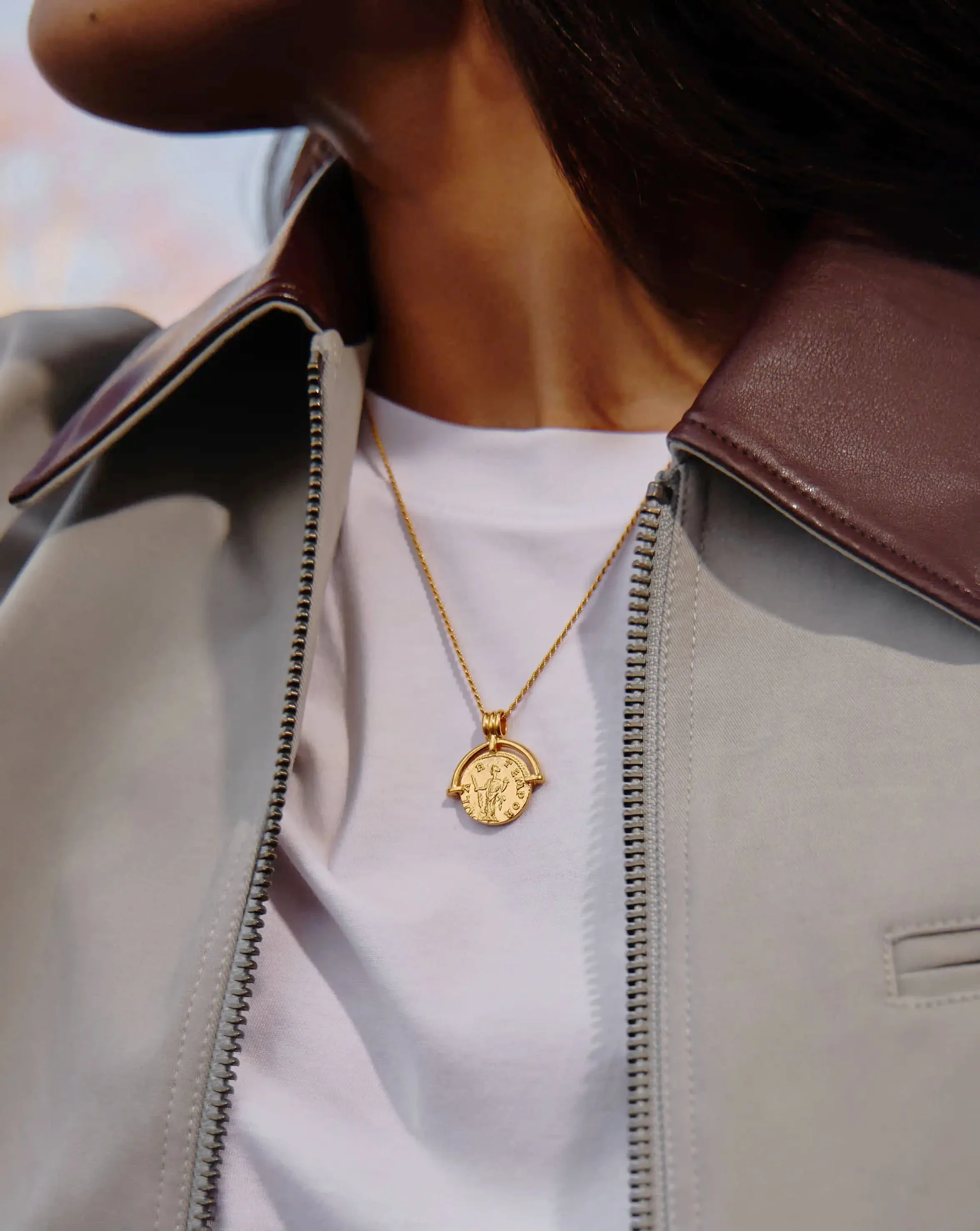 Lucy Williams Engravable Roman Arc Coin Necklace | 18ct Gold Plated - Image 2
