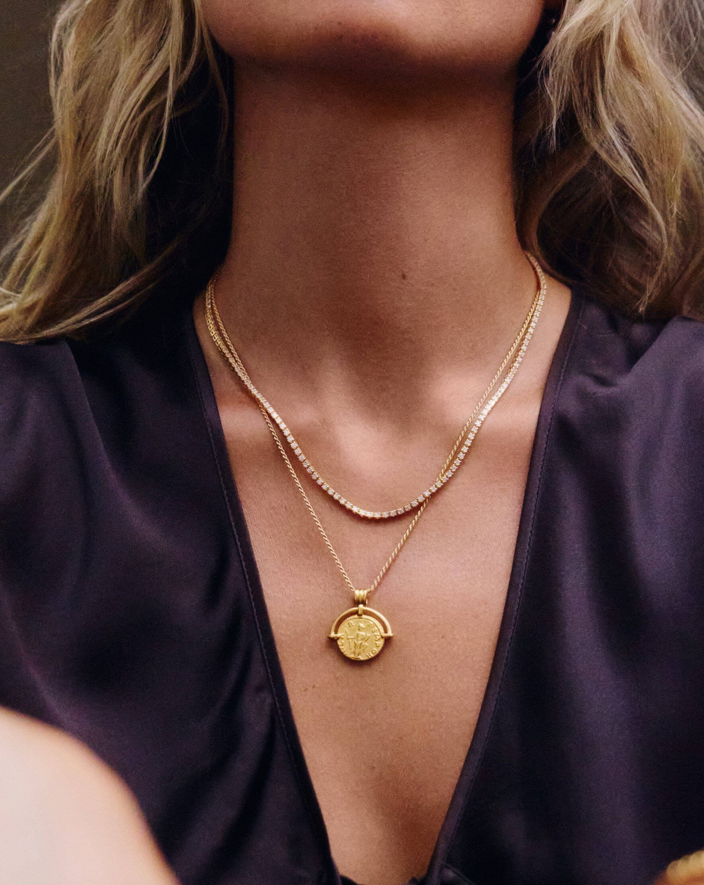 Lucy Williams Engravable Roman Arc Coin Necklace | 18ct Gold Plated - Image 3