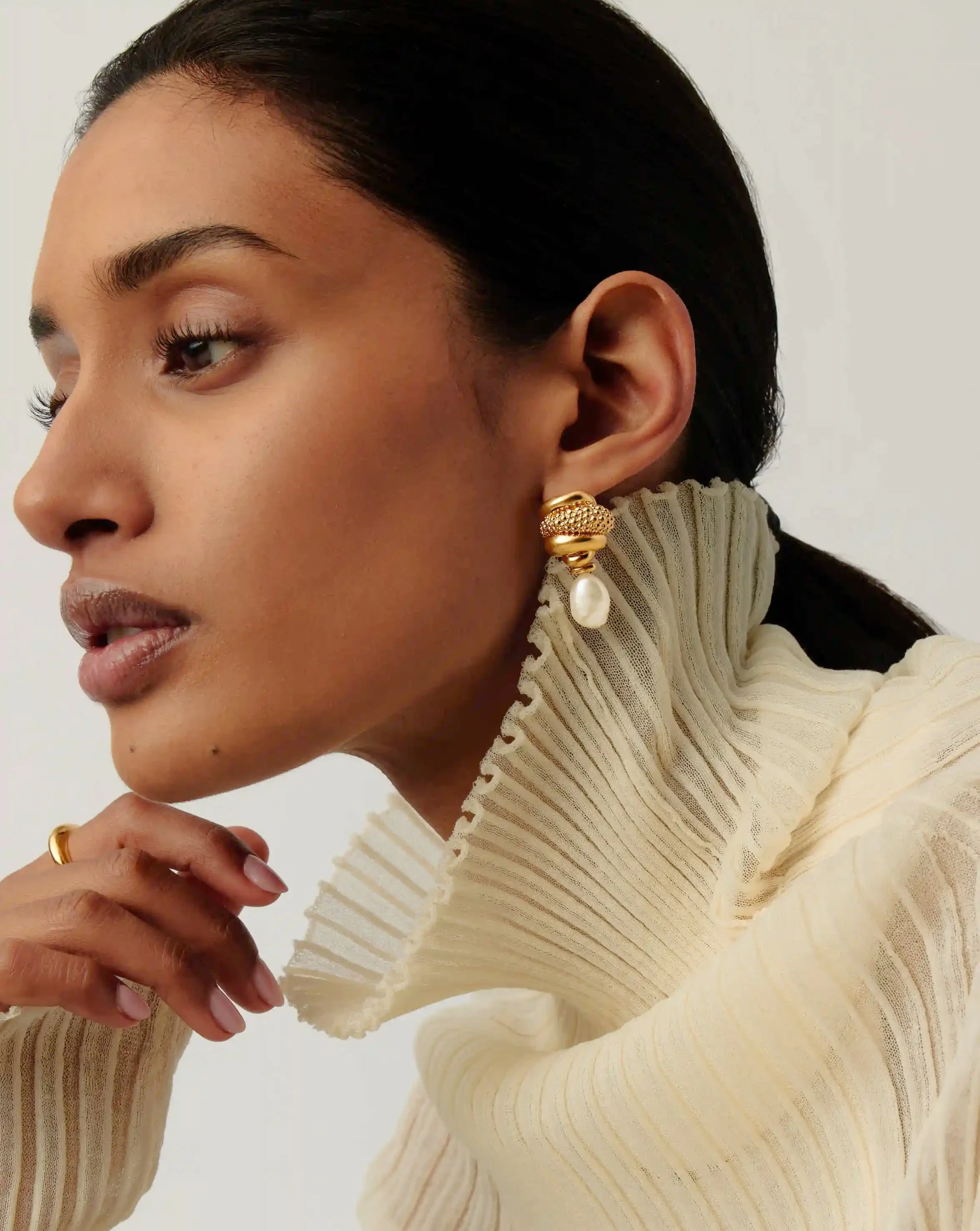Pearl Baya Charm Drop Earrings | 18ct Gold Plated/Pearl - Image 2
