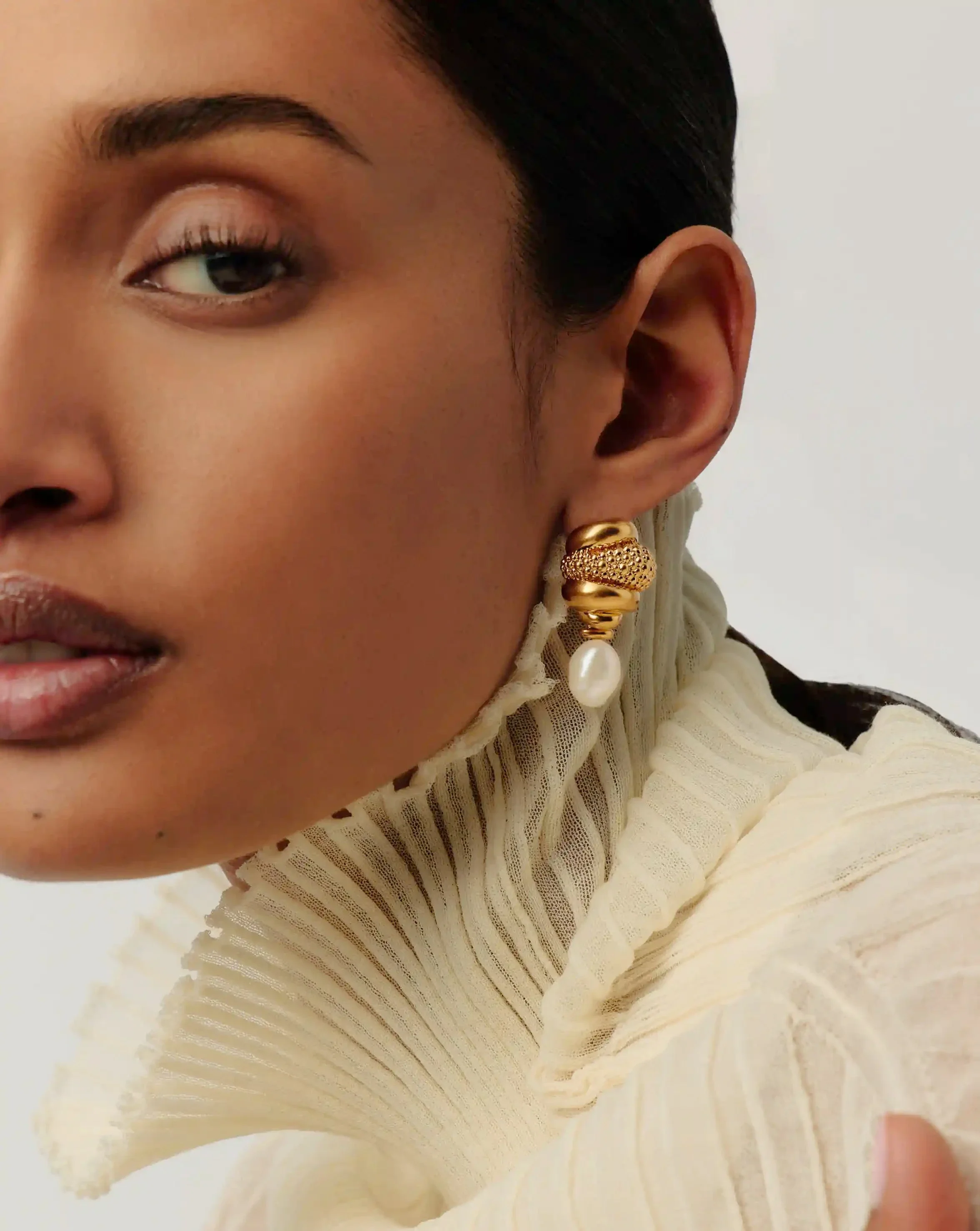 Pearl Baya Charm Drop Earrings | 18ct Gold Plated/Pearl - Image 3