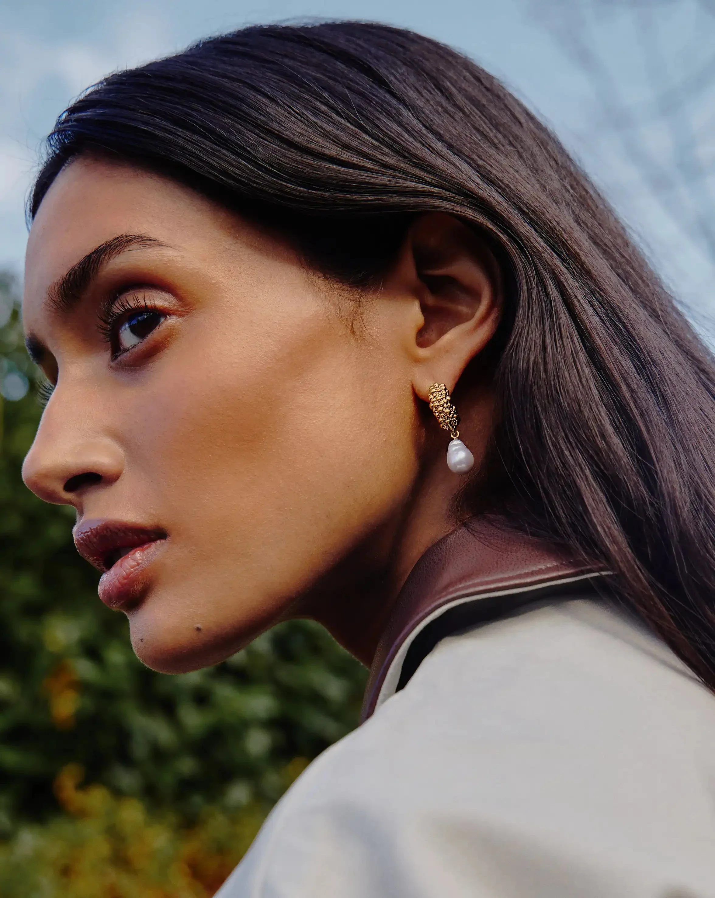 Pearl Baya Charm Hoop Earrings | 18ct Gold Plated/Pearl - Image 3