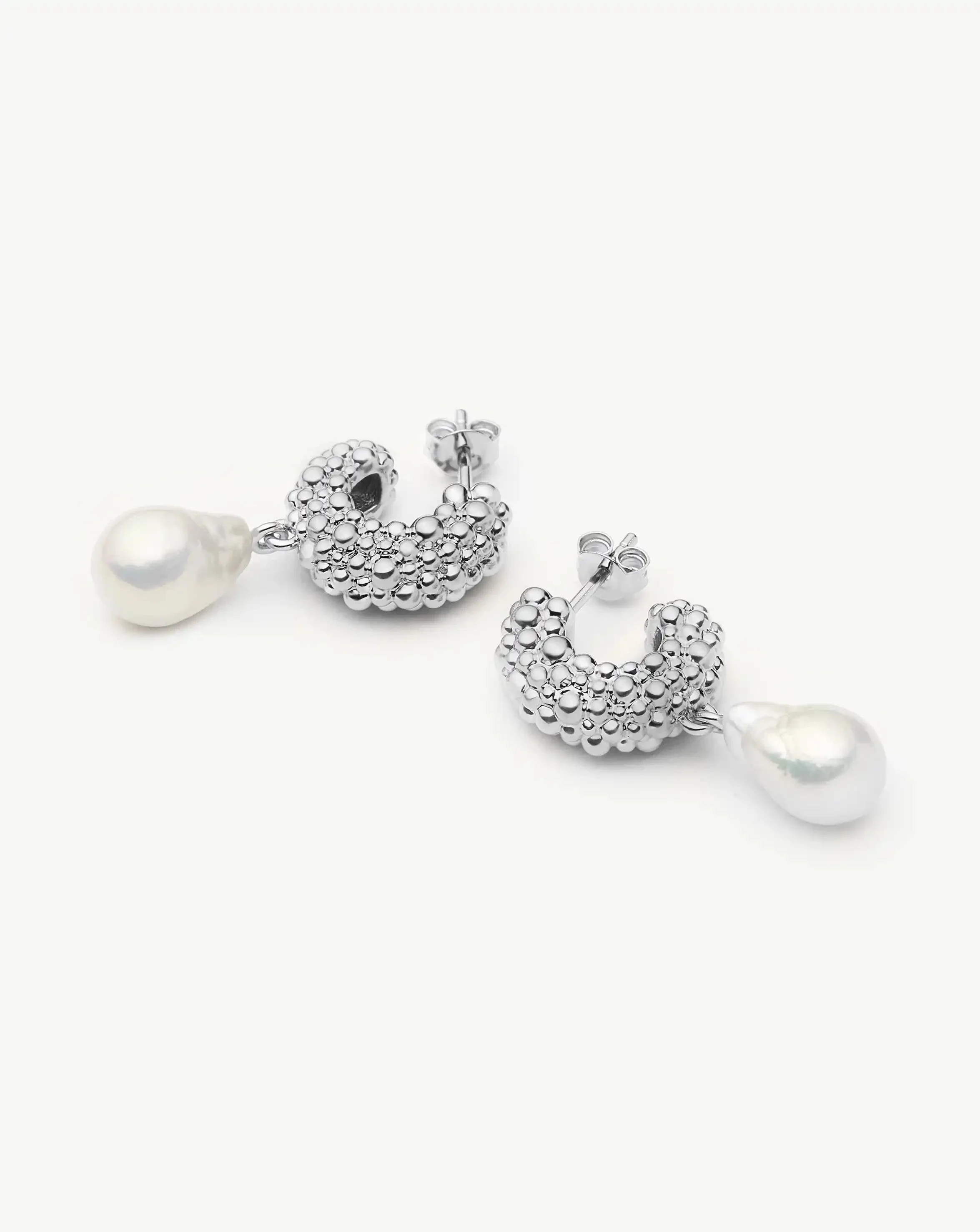 Pearl Baya Charm Hoop Earrings | Silver Plated/Pearl - Image 5