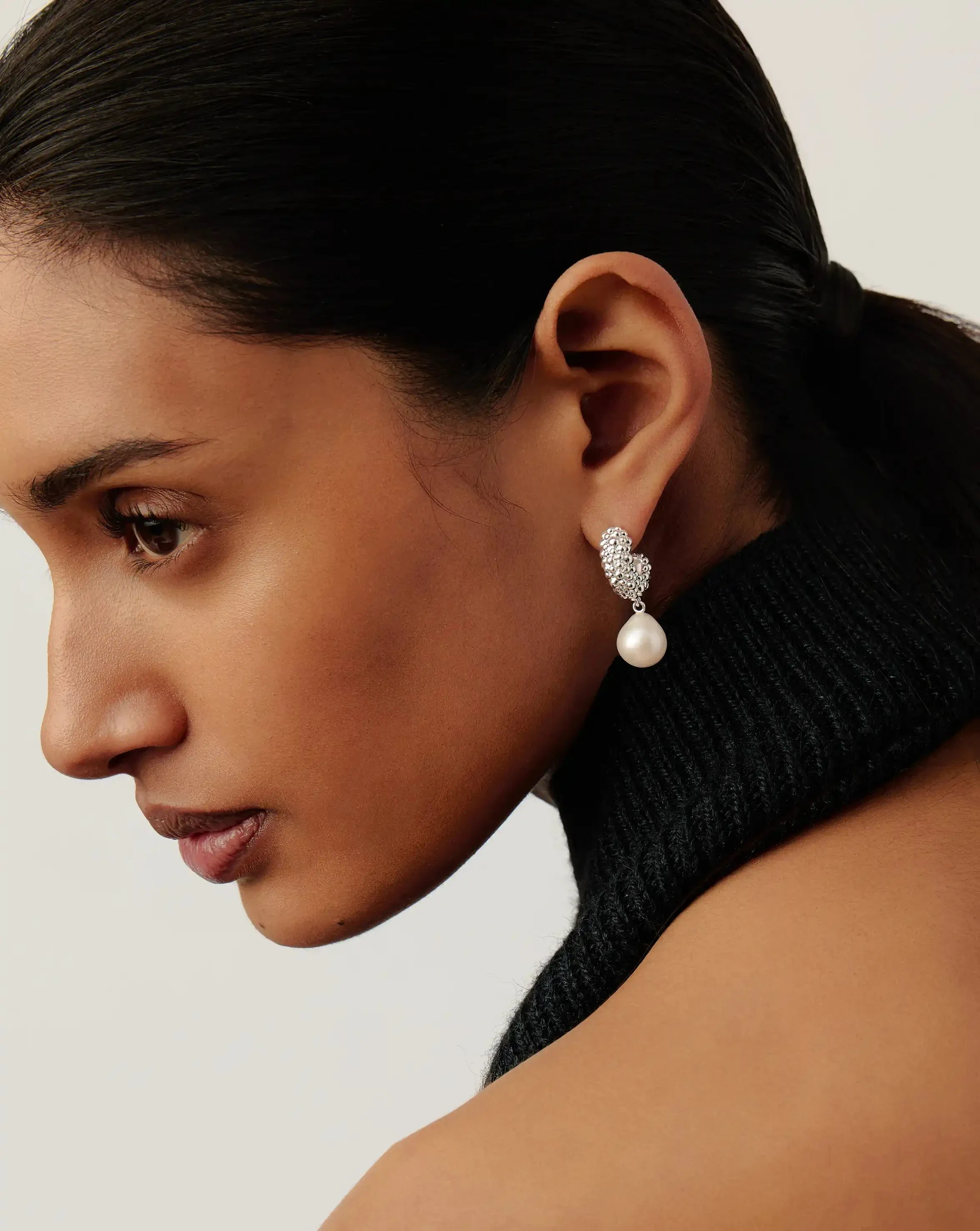 Pearl Baya Charm Hoop Earrings | Silver Plated/Pearl - Image 6