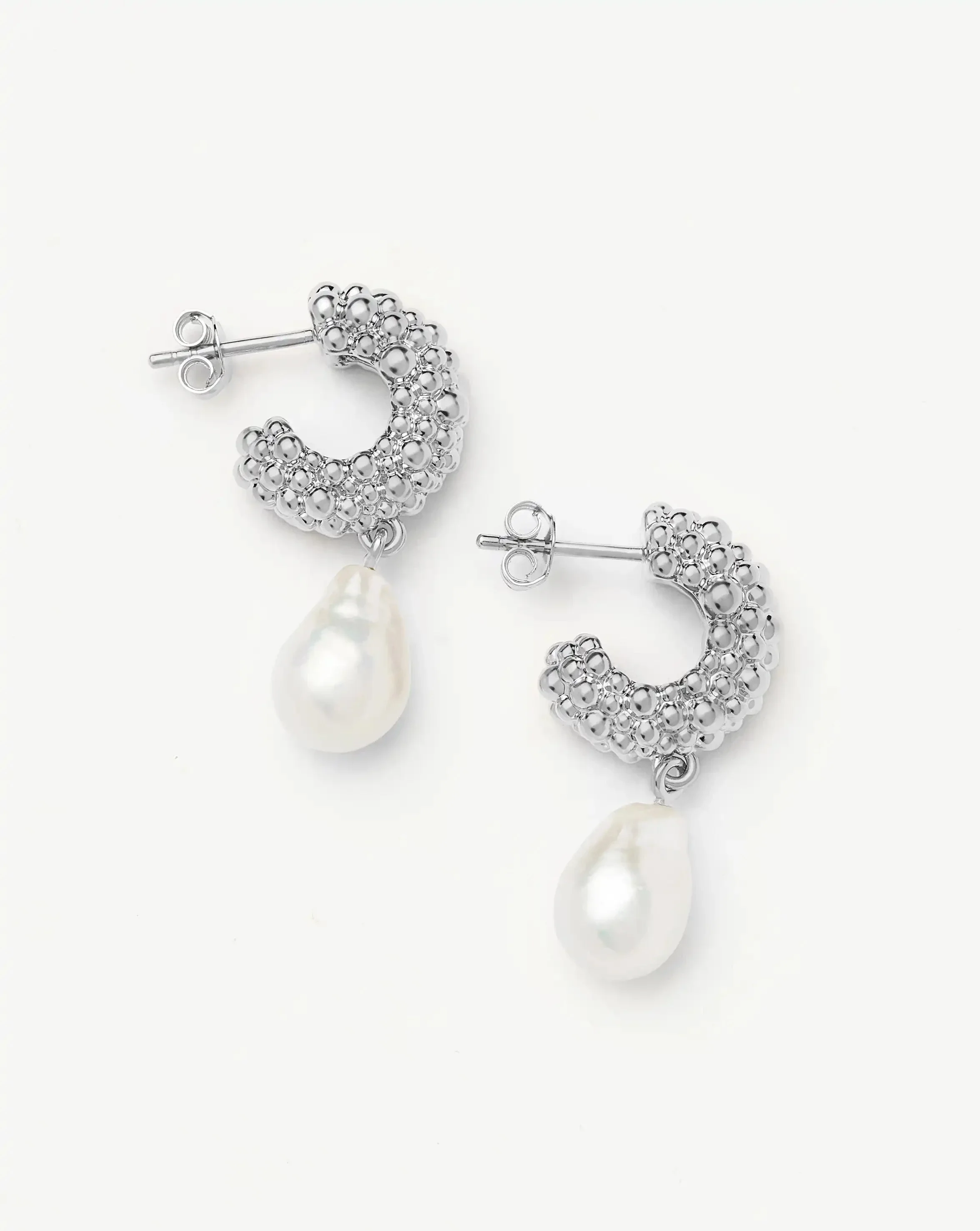 Pearl Baya Charm Hoop Earrings | Silver Plated/Pearl - Image 7