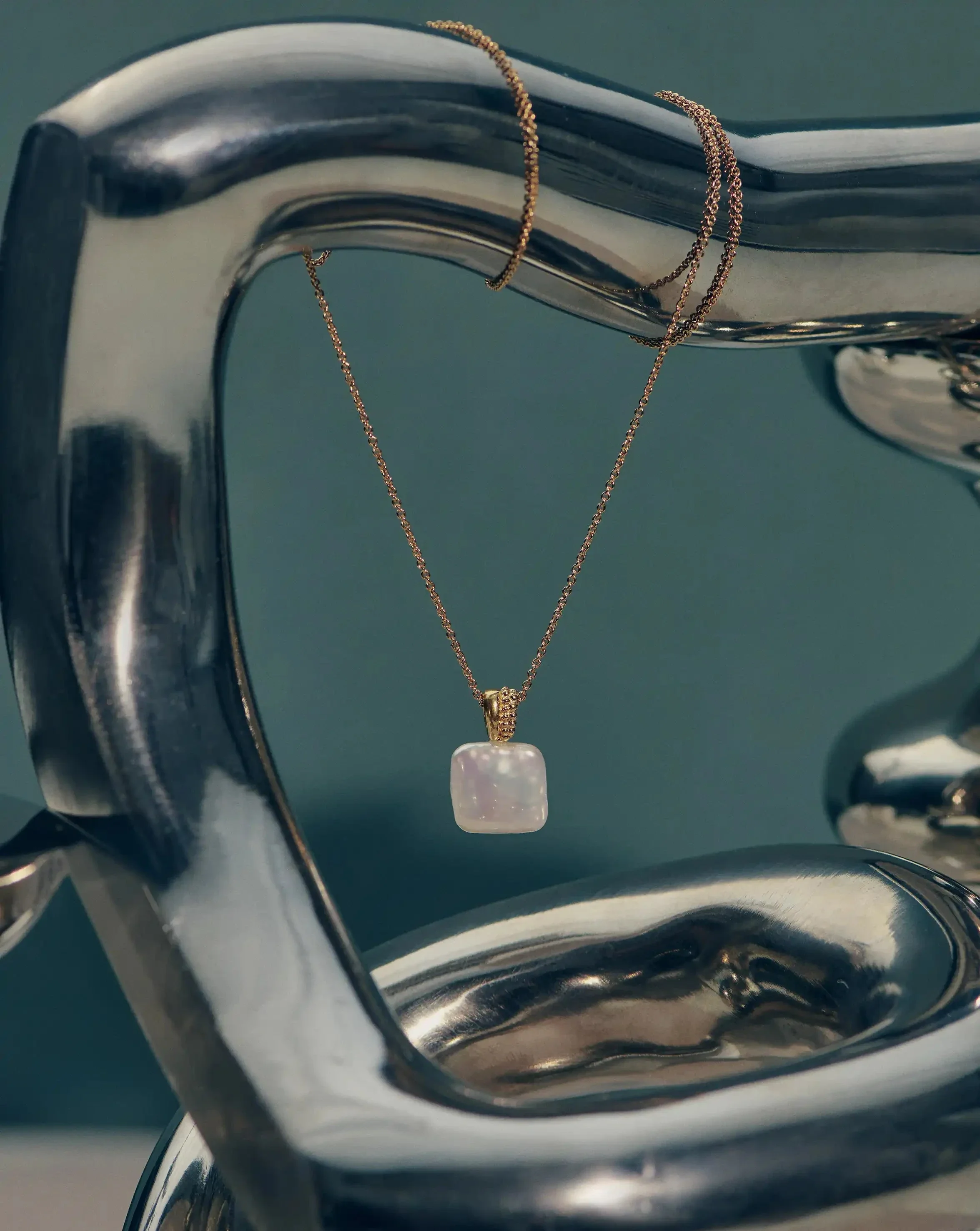 Square Pearl Baya Pendant Necklace | 18ct Gold Vermeil/Pearl - Image 6
